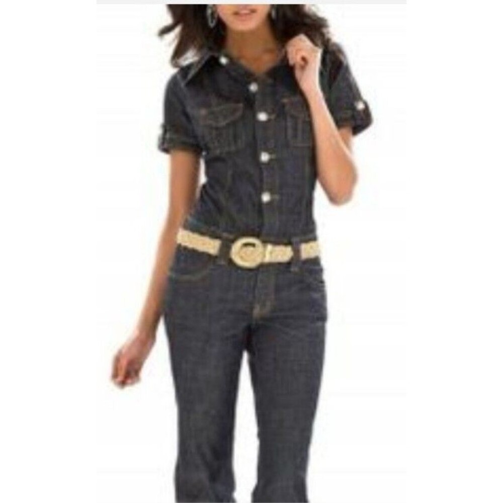 Y2K Baby Phat Denim Jumpsuit Jean Romper  Women’s Utility Button